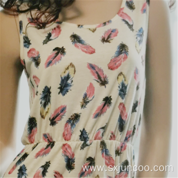 100% Rayon Feather Printed Sleeveless Sleepwear Dress